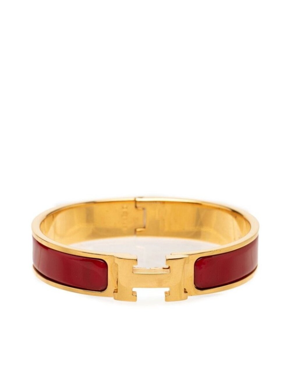 Hermes Clic H PM Bracelet Bangle Gold Wine Red Plated Enamel